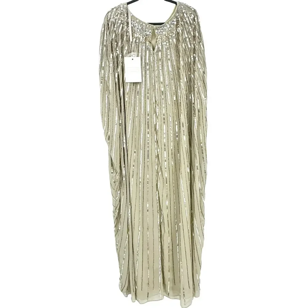 Mac Duggal Gold Sequin Cape-Back Maxi Dress - Picture 7 of 17